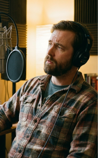 Male podcaster in studio