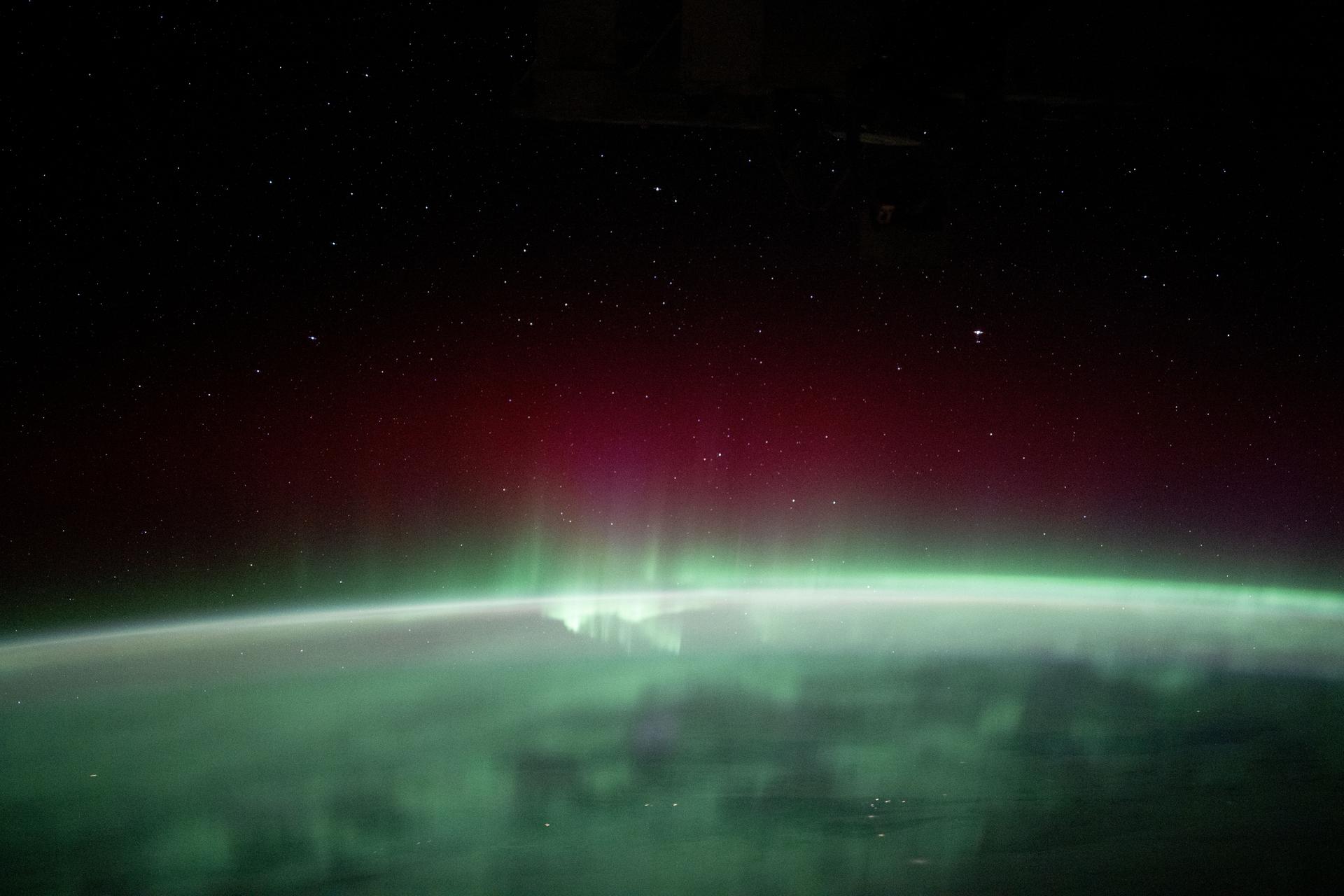 Aurora borealis seen from the International Space Station above Manitoba, Canada